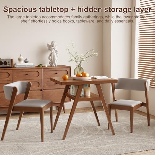 AnywaysWood Solid Wood Outdoor Patio Dining Table Set,3 PCS Bistro Dining Table Set of 2 with upholstered Chairs Patio Conversation Set Stackable Chair and Table Design for Lawn,Deck,Backyard,Walnut - size: 31.5“ x 23.6” x 29.9“
