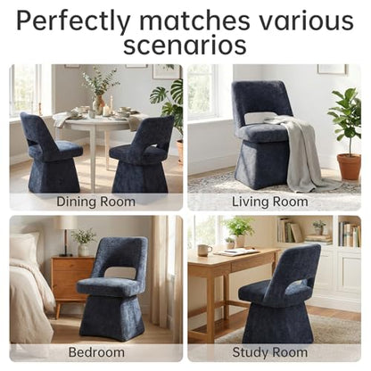 VKNOW Upholstered Swivel Dining Chair with Curved Open Back | Modern Dining Room Chairs with Chenille Fabric, Space-saving, Easy Assembly, for Dining Room, Living Room, Bedroom, Blue - color: Blue