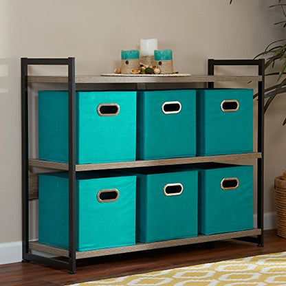 Household Essentials 83-1 Foldable Fabric Storage Bins | Set of 6 Cubby Cubes with Handles | Aqua (Pack of 6) - color: Teal, size: 11” L x 11” W x 11” H (Pack of 6)