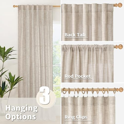 YoungsTex Natural Linen Curtains 84 Inch Length 2 Panels Rod Pocket Light Filtering Textured Window Drapes with Ring Clips for Living Room Dining Bedroom, 38 X 84 Inches | Light Filtering Textured Drapes for Living Room Dining Bedroom Rod Pocket Back Tab