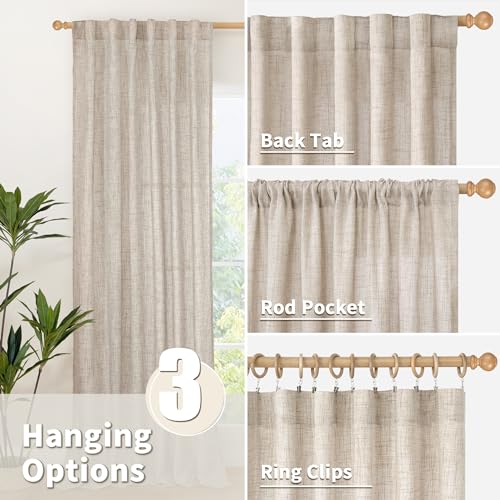 YoungsTex Natural Linen Curtains 84 Inches for Living Room Back Tab and Rod Pocket Textured Window Drapes for Bedroom Dining Farmhouse Light Filtering, 42 X 84 Inch, 2 Panels - color: Natural, size: 42"W x 84"L (Pack of 2)