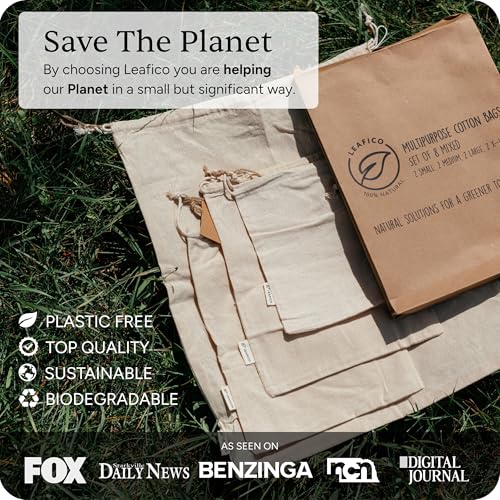 Cotton Storage Bags – X-Large 14x17 Inch (6-Pack) – Reusable Muslin Bags with Drawstrings – Biodegradable Canvas Fabric Sacks – Perfect for Bread, Bulk Produce, Potatoes, Onions, Shoes - size: X-Large 14x17"(6pack)