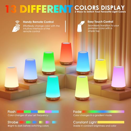 Auxmir Rechargeable Night Light, 13-Color Remote Control Lamp, Dark Brown | Touch Control, 13 Colors, 5 Brightness Levels, 4 Lighting Modes, 1/2/4/6-Hour Auto-Off, Portable for Nursery and Camping - color: Dark Brown