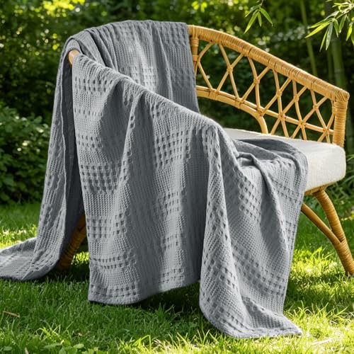 BEDELITE Dark Grey Cooling Waffle Summer Twin Blanket for Bed, 66x90 Inch | 45% Cotton and 55% Rayon Derived from Bamboo Lightweight Breathable Blanket for Hot Sleepers, Luxury Soft Blanket for Couch - color: Grey, size: Twin XL (66" x 90")