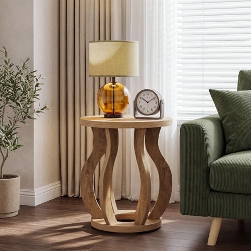 Tribesigns Round End Side Table Set of 2: Farmhouse Wooden Side Table for Living Room, Bedside Nightstand with Curved Frame, Accent Nightstand for Bedroom, Small Spaces, Brown(2PC) - color: Brown