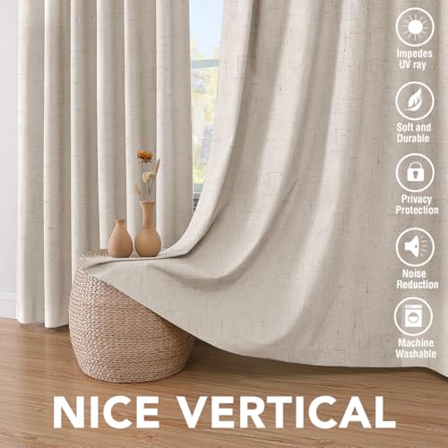 H.VERSAILTEX Blackout Curtains, Linen Curtains 108 inches Long 100% Black Out Curtains for Bedroom Windows, Textured Linen Look Draperies Grommet with White Liner, 2 Panels, Natural - color: Natural, size: 52"W x 108"L (Pack of 2)