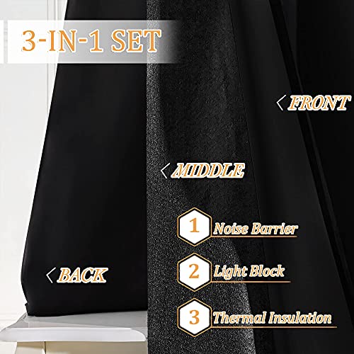 RYB HOME Noise Reducing Curtains, 3 Layers Total Blackout Curtains | Thermal Insulated, Energy Efficiency Heavy Duty, Grommet, For Kids Room Studio Bedroom, W52 x L63, Black, 2 Panels - color: Black, size: 52"W x 63"L (Pack of 2)