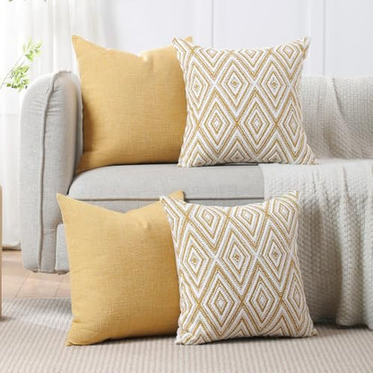 HPUK Throw Pillow Covers 20x20, 4 Pack, Ochre Textured Couch Pillow Covers | Polyester fabric, patterned and solid designs, hidden zippers, machine washable, for sofas and beds, inserts not included - color: Ochre, size: 20" x 20" (Pack of 4)