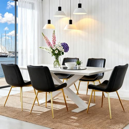 Dining Chairs Set of 2, PU Leather Armless with Metal Legs Black, Gold Legs | Fits Dining Rooms, Kitchens, Waiting room, Living rooms, Offices & Cafes, Easy to Clean Easy to assemble Adjustable Foot Pads - color: Black With Gold Legs
