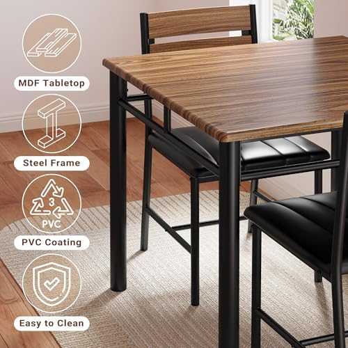 IRONCK Dining Table Set for 2, Walnut | Small Kitchen Table with Upholstered Chairs, Compact Dining Set for Small Spaces, Kitchen & Dining Room - color: Walnut