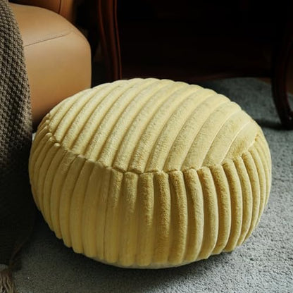 Round Floor Pouf Cover Storage Ottoman Foot Rest, Yellow | Cover Only, 20x20x8 In, Soft Short Plush, Ribbed Texture, Modern Style, Living Room, Bedroom, Reading Nook - color: Yellow B