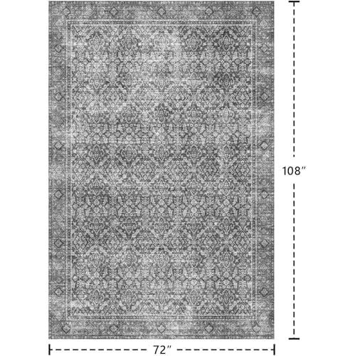 Latte&Fog 6x9 Washable Area Rugs for Living Room Bedroom Dining Room, Grey | Vintage Boho Retro Floral Carpet, Rug for Farmhouse Office Dorm Kids Room, Non Slip, Soft, Low Pile, Stain Resistant - color: Grey, size: 6' x 9' (Rectangular)