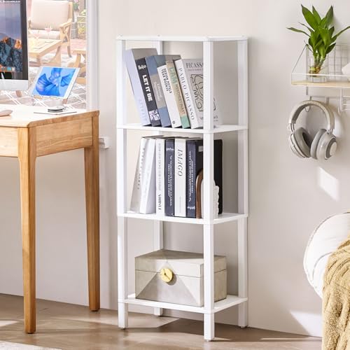 YUFAM 4-Tier Tall Slim Bookshelf, Small Bookcase for Small Spaces, White - color: White, size: 4-Tier