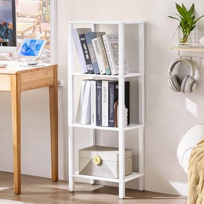 YUFAM 4-Tier Tall Slim Bookshelf, Small Bookcase for Small Spaces, White - color: White, size: 4-Tier