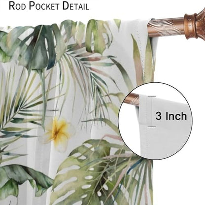Tropical Leaves Curtains, Green Gold Palm Tree Leaf Banana Monstera Jungle Plant Hawaii Botanical Nature Window Treatments Drapes for Bedroom Living Room Apartment 42" W X 45" L(No Blackout) - color: Flamingo-9, size: 20.5"W x 45"L (Pack of 2)