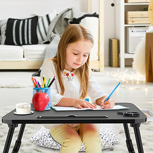 Fayquaze Laptop Desk, Portable Foldable Lap Bed Desk, Laptop Table Tray | Storage Drawer and Cup Holder, Lap Desk Lap Stand Tray Table Floor Table Serving Tray for Eating, Reading and Working - color: Black