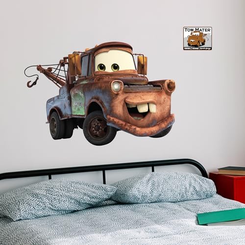 Disney Pixar Cars Wall Decals - 16" x 23" Tow Mater Vinyl Stickers for Bathroom Nursery Bedroom Decor - Peel and Stick Room Decorations - color: Tow Mater