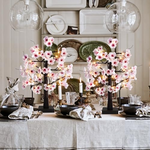 24IN Lighted Cherry Blossom Tree 24 Warm White LED Tabletop Artifical Bonsai Tree with Timer Battery Operated for Wedding Party Spring Christmas Home Indoor Japanese Room Decor - size: 24 INCH