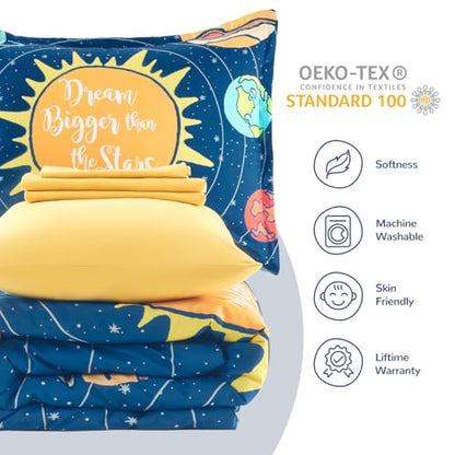 SLEEP ZONE 5 Pieces Bedding Super Soft Comforther Set, Soft Lightweight Bed in a Bag, Durable Children Bed Set, Easy Care, All Season (Solar System, Twin) - color: Solar System, size: Twin (5-Piece Set)