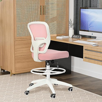 Drafting Chair Adjustable Height Tall Office Chairs Standing Desk Chair Rolling Stool Chair Armless Office Drafting Chair Pink - color: Pink