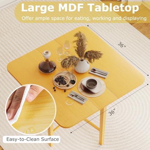 Giantex 36" Folding Dining Table for 2-4, Extendable Drop Leaf Kitchen Table with Solid Rubber Wood Frame, Space-Saving Dinner Table for Small Space, Living Dining Room, Dinette, Natural - color: Natural