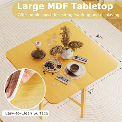 Giantex 36" Folding Dining Table for 2-4, Extendable Drop Leaf Kitchen Table with Solid Rubber Wood Frame, Space-Saving Dinner Table for Small Space, Living Dining Room, Dinette, Natural - color: Natural