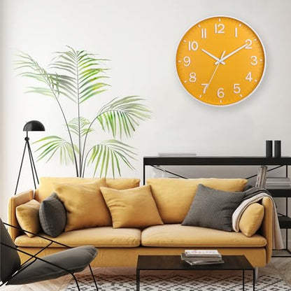 HZDHCLH 12 Inch Silent Wall Clock Battery Operated Non Ticking Yellow | for Living Room Bedroom Kitchen Office (orange color) - color: Daffodil