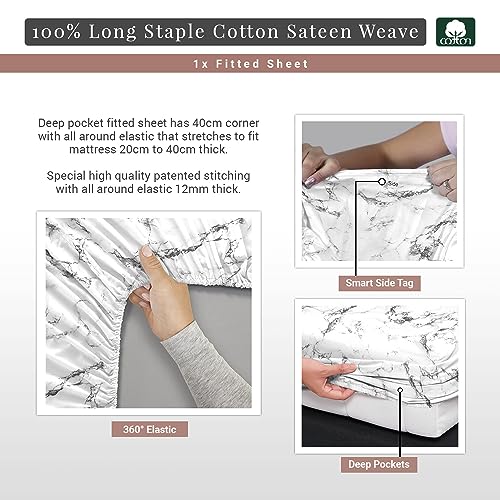 Pizuna 100% Cotton Marble Print Twin Duvet Cover Set 400TC White | Long Staple Combed Cotton Sateen Weave 2 Piece Queen Comforter Cover Set Luxurious Breathable Cooling Bedding Set - color: 04 Marble White, size: Twin