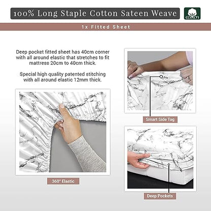 Pizuna 100% Cotton Marble Print Twin Duvet Cover Set 400TC White | Long Staple Combed Cotton Sateen Weave 2 Piece Queen Comforter Cover Set Luxurious Breathable Cooling Bedding Set - color: 04 Marble White, size: Twin