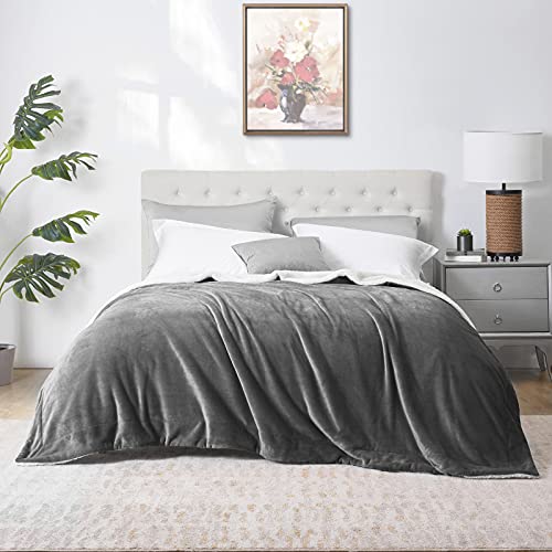 Walensee Sherpa Fleece Blanket (Twin Size 60”x80” Grey) Plush Throw, Gray Fuzzy Super Soft Reversible Microfiber Flannel Blankets for Couch, Bed, Sofa Ultra Luxurious Warm and Cozy for All Seasons - color: Grey, size: 60"x80"