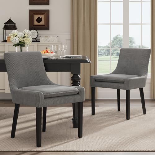 COLAMY Modern Dining Room Chairs Set of 2 with Mid Back and Wood Legs, Upholstered Kitchen Chairs for Dining Room/Living Room, Dark Grey - color: Grey, size: Set of 2