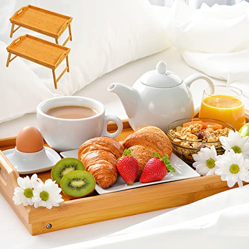 2 Pack Bed Tray Table Breakfast Trays Serving Bamboo Laptap with Floding Legs Handles and Phone Holders - color: Natural 2 Pack
