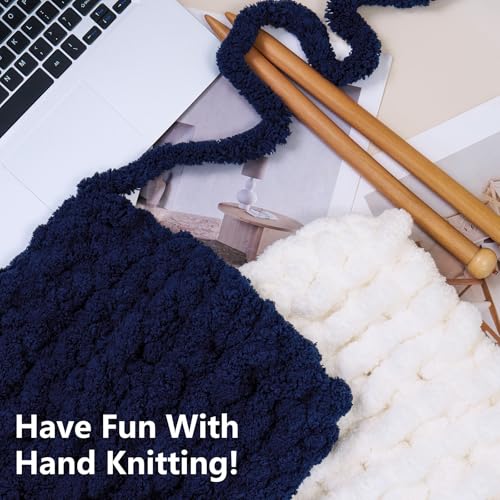Cozyful Chunky Yarn for Hand Knitting - #10 Chunky Chenille Yarn, Jumbo Big Thick Chunky Yarns for Crocheting, Super Bulky Chunky Knit Blanket Yarns, 8 Skein (22yd, 8oz/Skein), Cream & Navy - color: Cream & Navy