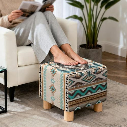 Aztec Tribe Geometric Wolf Print Stretch Ottoman Cover Square Ottoman Cover Slipcover Soft Footrest Stool Covers, Removable Anti-Slip Footstool Protector Covers for Living Room - color: Aztec Tribe Geometric Wolf