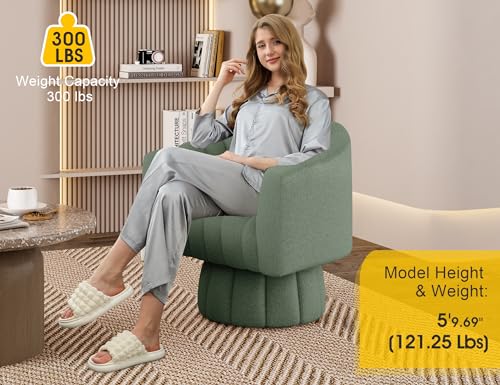 Dewhut Swivel Accent Chair, 360° Swivel Barrel Chair with Armrest, Sherpa Upholstered Single Sofa Reading Chair for Living Room,Bedroom,Waiting Room(Beige) - color: Sherpa-green