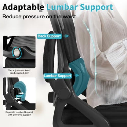 Ergonomic Office Chair,Mesh Office Chair with Lumbar Support,High Back Desk Chair with Flip-up Arms,400 lbs Big and Tall Computer Chair with Headrest,Comfy Desk Chairs - color: Deep Black