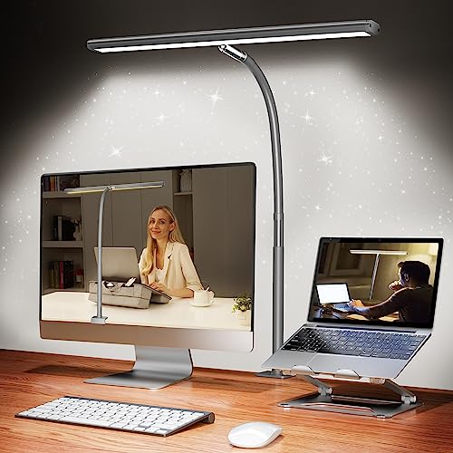 Airlonv LED Desk Lamp with Clamp, 17" Stepless Dimming Light, Grey | 2700K-6500K, 100 LEDs, 360° Gooseneck, Fits Up to 30" Monitors, Flicker-Free Lighting for Home Office, Study& Workbench - color: Gray, size: Standard