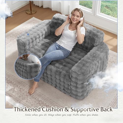 ZurNesfure Sofa Couch Loveseat Boneless Sofa with Pillow Grey,Loveseat | No Assembly Need, Modern Couch with deep seat and Washable Cover Cloud Sofa for Living Room Bedroom Apartment - color: Bubble Grey, size: Loveseat