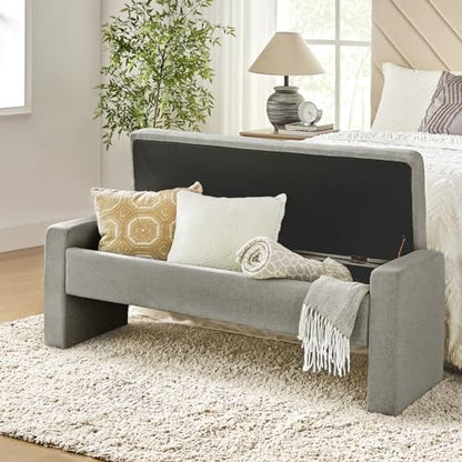 55" Modern Upholstered Storage Bench with Tufted Seat, Fabric Ottoman Bench for Bedroom, Entryway, or Living Room, Soft Close Hinge,Grey - color: Grey