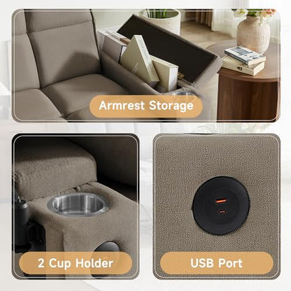 65" 3-in-1 Sofa Bed, Pull Out Sleeper Sofa with 360° Swivel Side Table, Storage Armrests, Cup Holders & USB Charging Ports, Chenille Convertible Couch for Living Room - color: 1007-khaki-