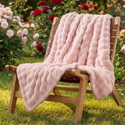 Lotus Karen 3D Bubble Fleece Blanket - Ultra Soft Fluffy Cute Pink Throw Blanket for Couch Sofa, Lightweight Cozy Throw for All Season, Adults Women Kids(Light Pink, 50"x60") - color: 02 Light Pink, size: Throw (50" x 60")
