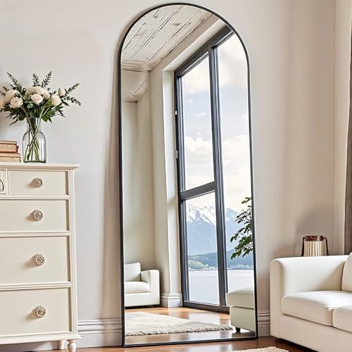 Dewfig Mirror Full Length, 64"X20" Arched Floor Mirror, Black | Aluminum Alloy Frame Full Body Mirror, HD Shatterproof Tempered Glass, Lean/Stand/Wall for Living Room,Bedroom, Dressing Room - color: Black, size: 64"L x 20"W