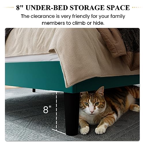 SHA CERLIN Queen Size Velvet Bed Frame, Tufted Wingback Headboard, Teal | 47'' Modern Vertical Channel Headboard, Upholstered Platform Bed, Wood Slats, No Box Spring Needed, Easy Assembly, Noise Free - color: Teal, size: Queen