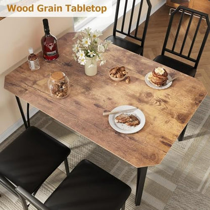 IDEALHOUSE Dining Table Set for 4, Kitchen Table Set of 4 with Upholstered Cushion Chairs, Dining Room Table Set with Kitchen Chairs, Easy to Assemble, Suitable for Apartment - (Rustic Walnut) - size: 1* Table + 4* Chairs (Rustic Walnut)