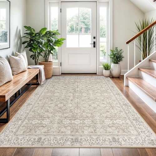 SIILOOM 4x6 Washable Area Rug Non Slip Door Mat Indoor for Entryway Bedside | Cream/Beige/Yellow/White Soft Spill & Stain Resistant Low Pile Carpet for Kitchen Front Backdoor - color: Cream/Beige/Yellow/White/Grey, size: 4' x 6' (Rectangular)