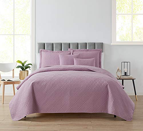 Clara Clark Quilts Twin Size - All Season Bedspread Coverlet Set, Pinsonic Weave Lightweight Bedding Set - 5 Piece Twin Quilt Set with Pillow Shams, Diamond - Lavender - color: 04 - Diamond - Lavender, size: Twin