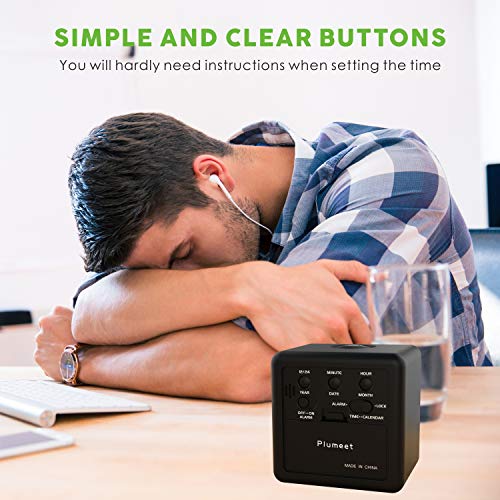 Plumeet Digital Alarm Clock Kids Alarm Clock with Snooze and Nightlight - Easy Setting Silicone Clock Display Time, Date - Loud Alarm Clock for Bedroom - Battery Powered (Black) - color: Black