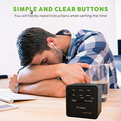 Plumeet Digital Alarm Clock Kids Alarm Clock with Snooze and Nightlight - Easy Setting Silicone Clock Display Time, Date - Loud Alarm Clock for Bedroom - Battery Powered (Black) - color: Black
