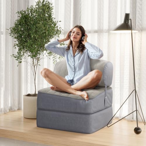 FlexiLounge 30" Convertible Sofa Bed,Boneless Loveseat Folding Sofa Bed,Multi Mode Futon Sofa Bed,Washable Linen Floor Couch Portable Sleeper Chair for Small Space Bedroom Dorm Apartment