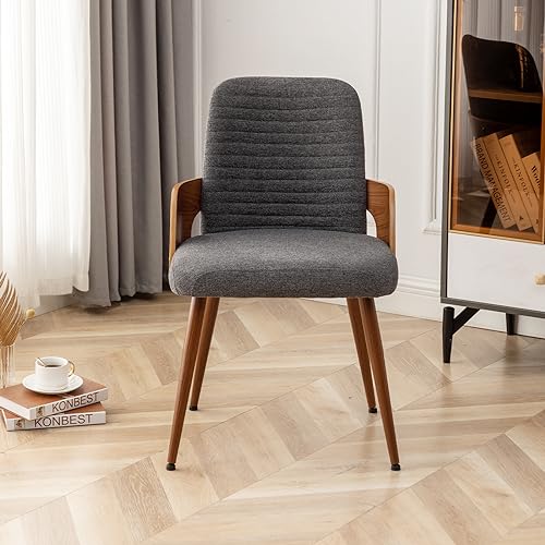 Dining Room Chairs Set of 2,Mid Century Modern Kitchen Chairs,Upholstered Accent Chairs,Metal Legs Wooden Desk Chairs,Armless and No Wheels for Kitchen Dining Living Room,Gray Fabric - color: Gray Fabric, size: Set of 2
